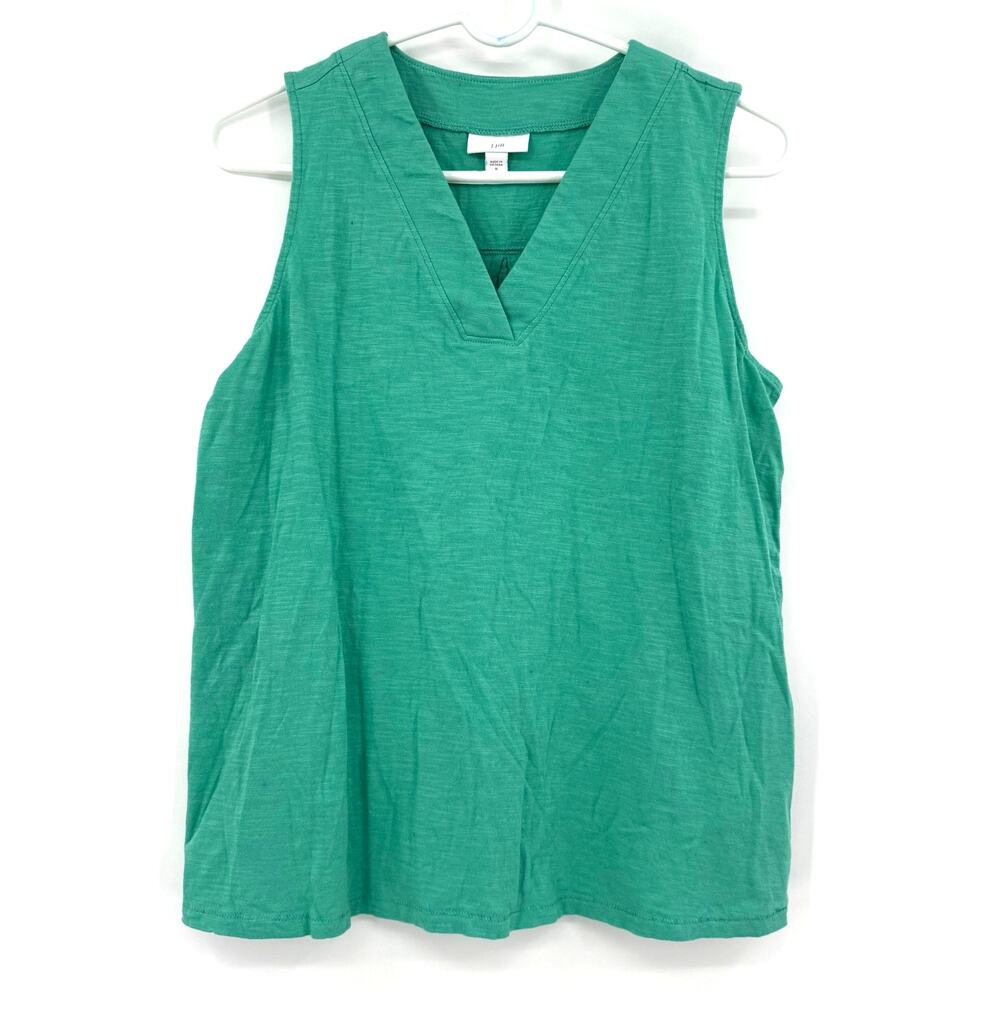 J. Jill Size Medium Green V Neck Tank‎ Top Shirt Blouse 100% Cotton